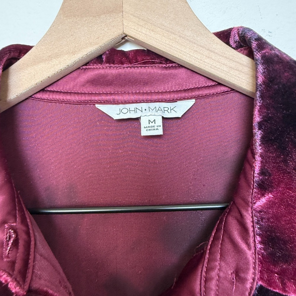 John Mark Women Burnout Velvet Button‎ Front Top Medium Burgundy Lagenlook Tunic - Picture 3 of 10